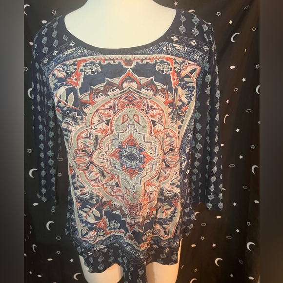 Lucky Brand 3/4 length sleeve medallion print blouse - Picture 2 of 5